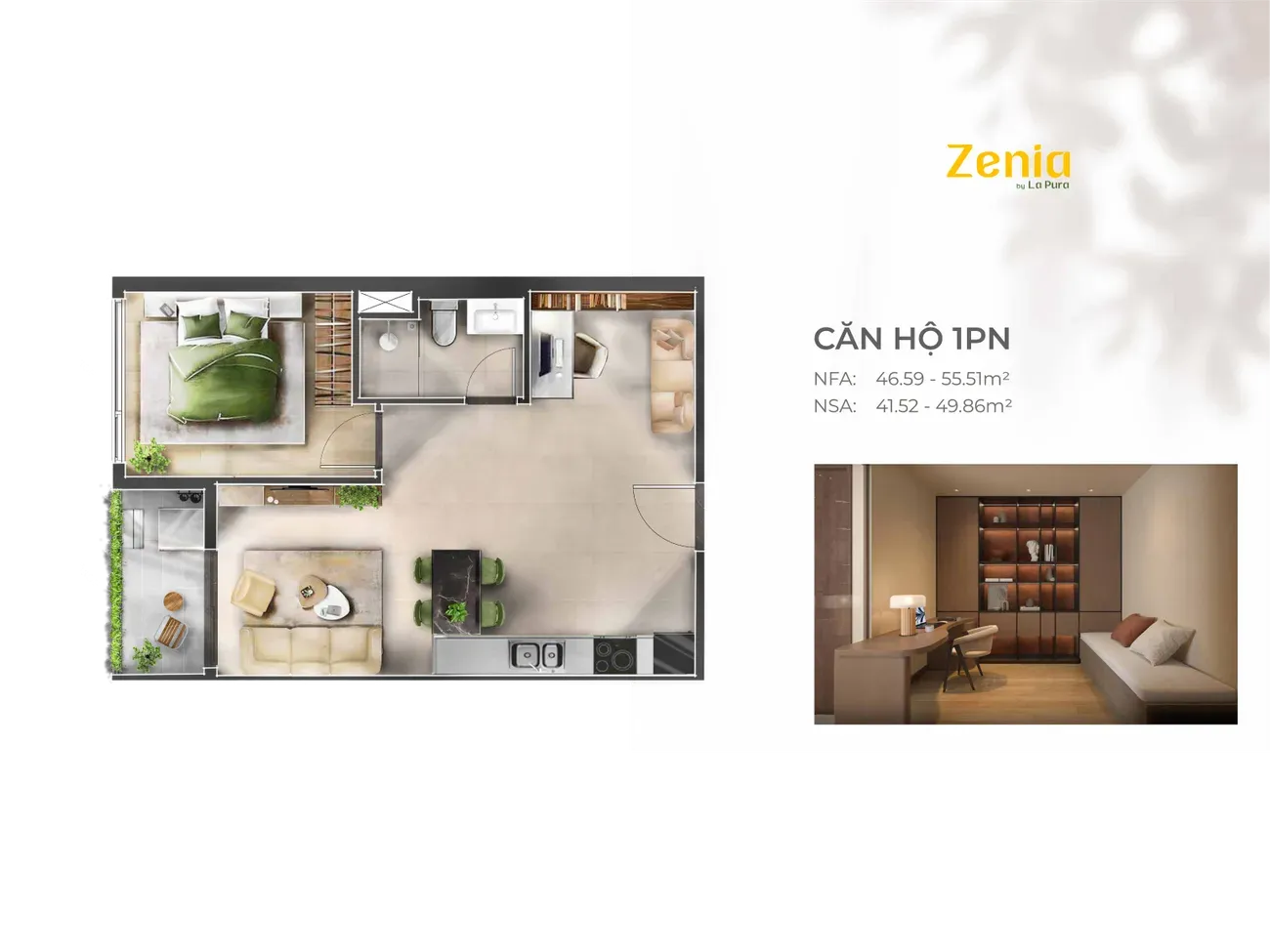 Mặt bằng 1PN 1WC