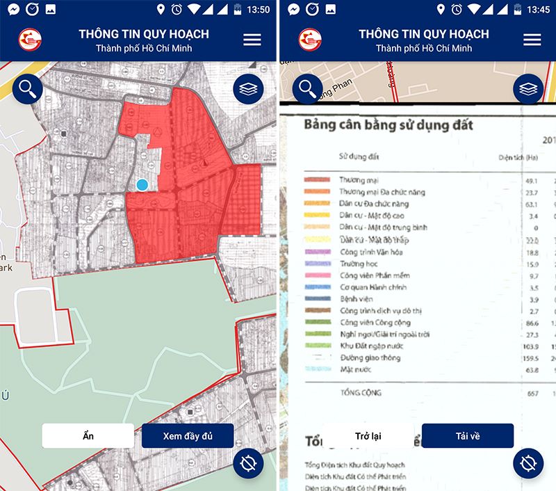 Tra cứu thông tin quy hoạch sử dụng đất qua app điện thoại