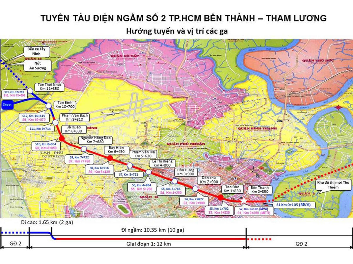 lộ trình tuyến metro số 2 (Bến Thành - Tham Lương)