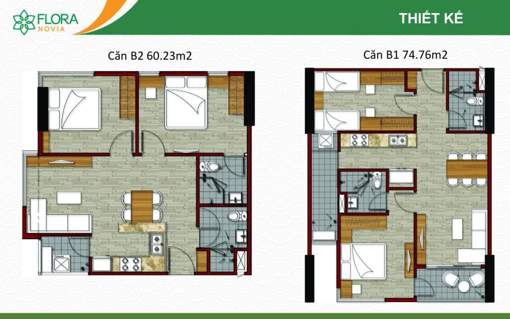 Layout căn hộ 2PN + 2WC