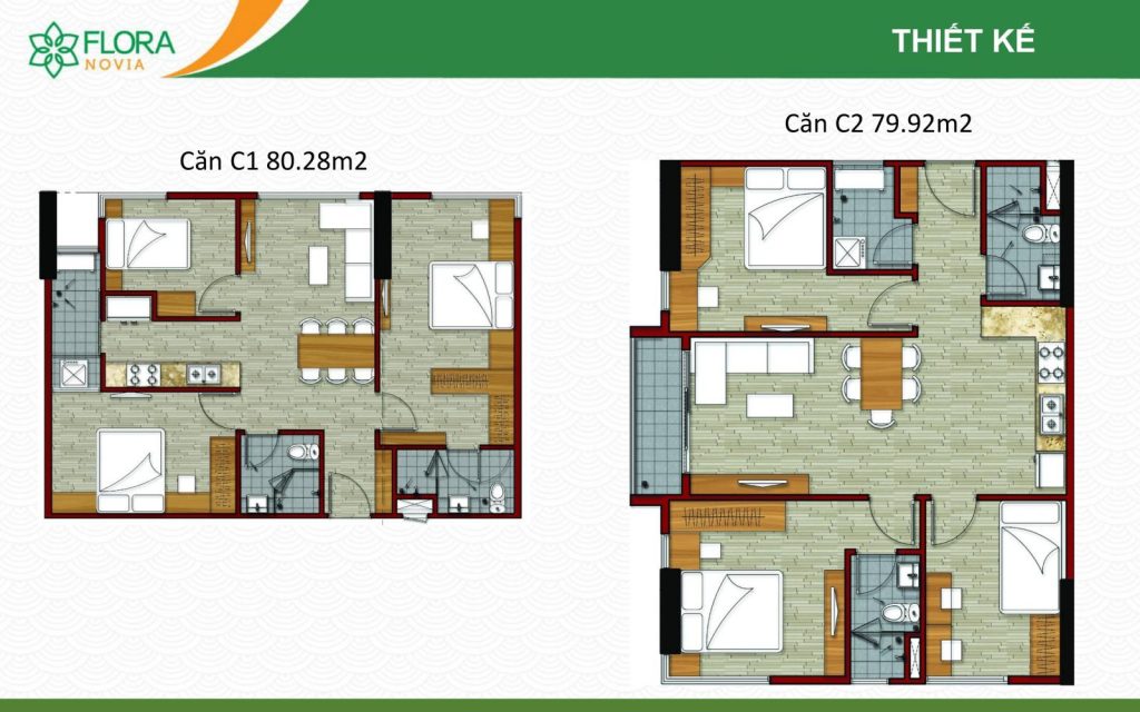 Layout căn hộ 3PN + 2WC