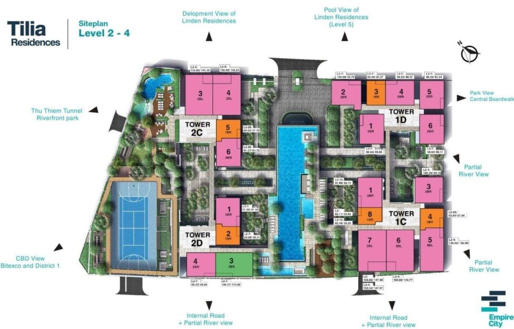 Mặt bằng tổng thể phân khu Tilia Residences của dự án Empire City Thủ Thiêm