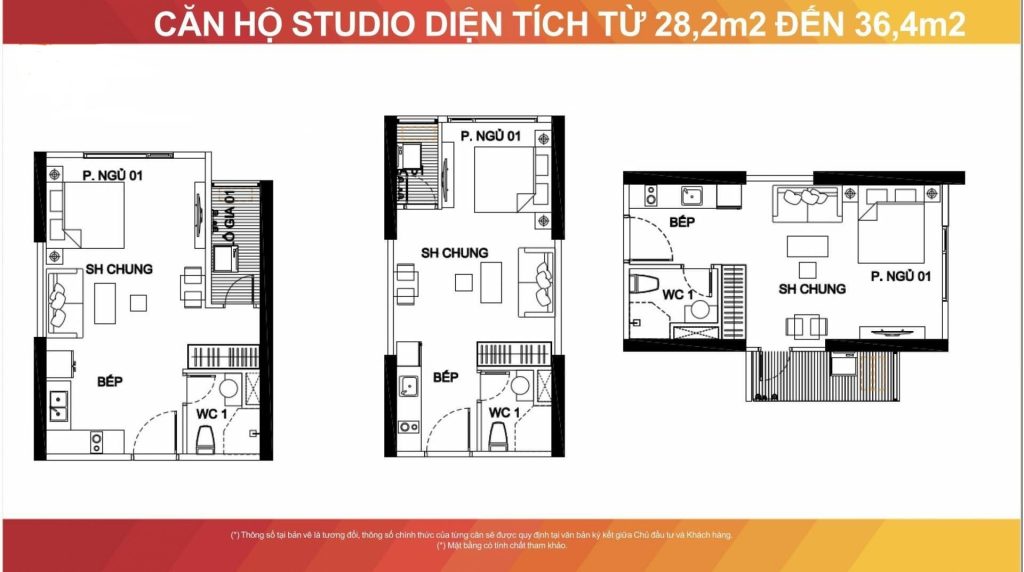 Studio có diện tích từ 30m2 – 39m2