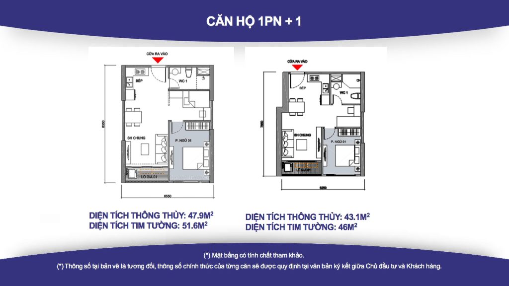 Căn hộ 1PN có diện tích từ 41m2 – 51m2