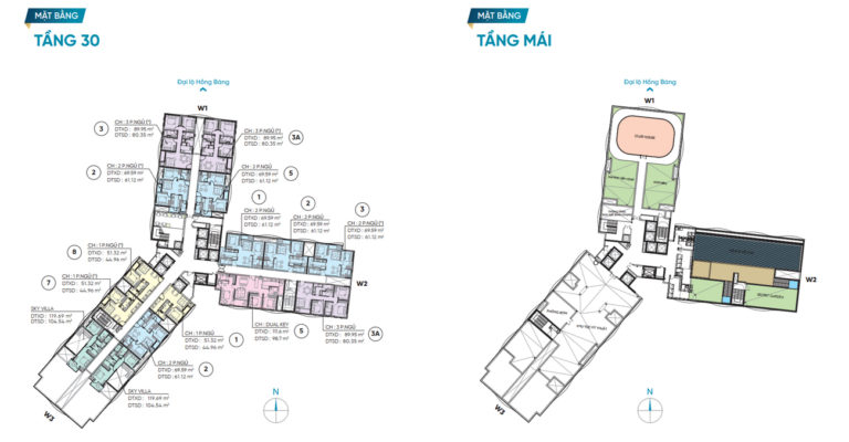 Mặt bằng tầng 30 và tầng mái 