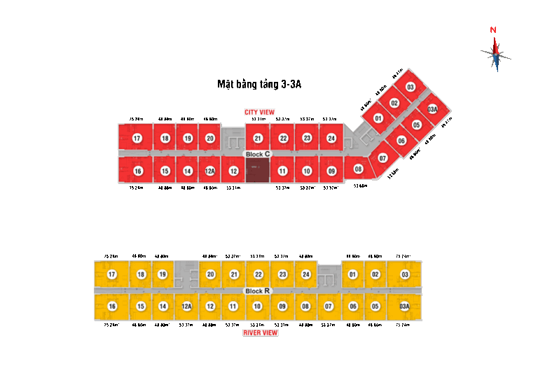 Mặt bằng tổng thể tầng 3-3A tòa nhà Saigon Intela