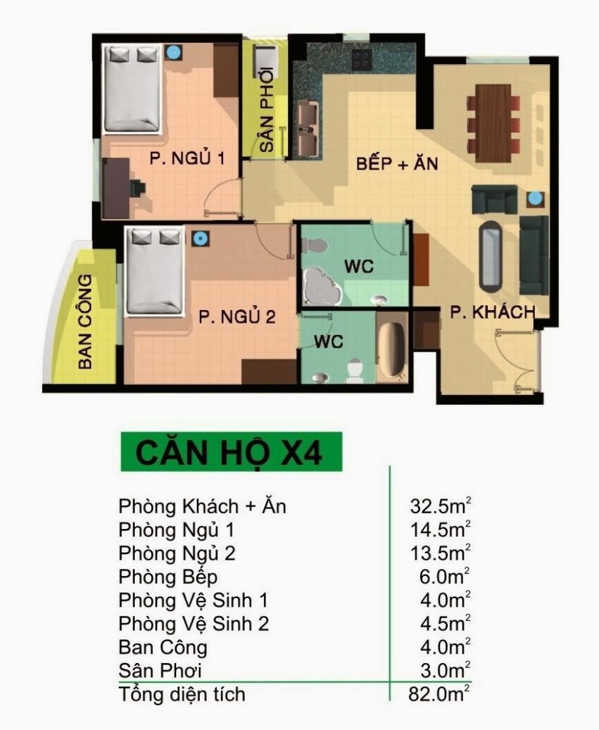 Thiết kế căn hộ X4 82m2