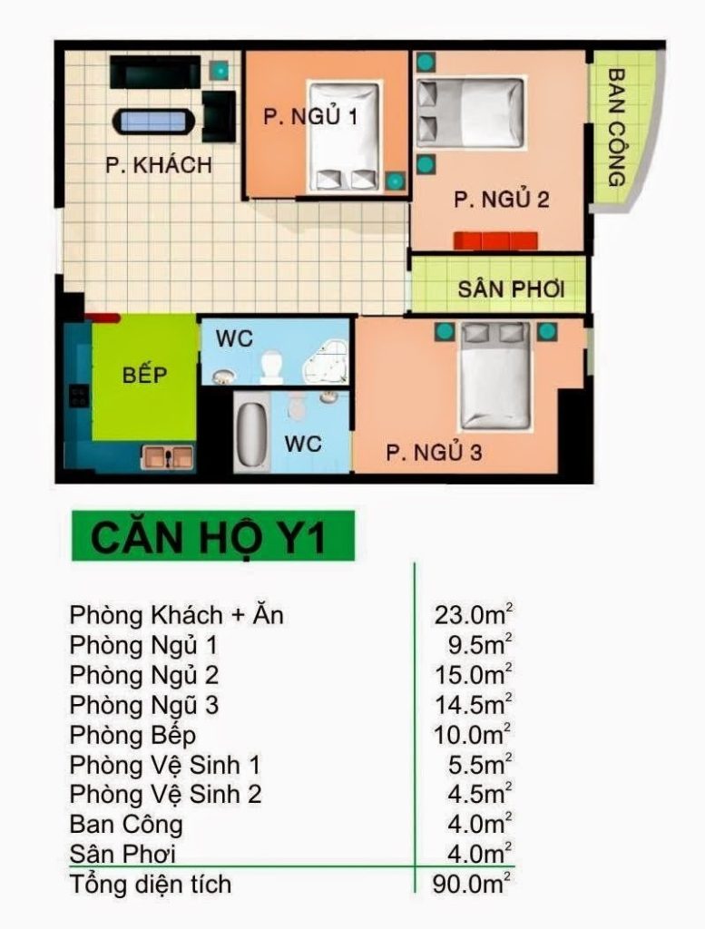 Thiết kế căn hộ Y1 90m2