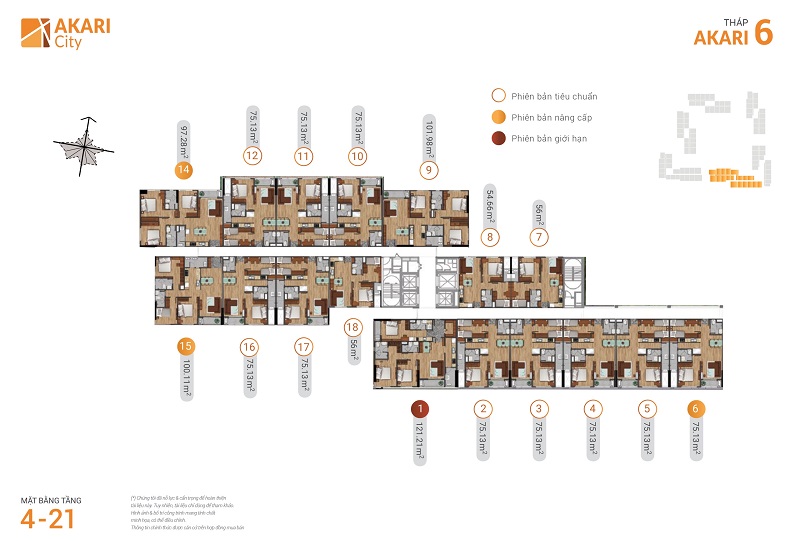 Mặt bằng tầng 4 - 21 block AK6 – Akari City