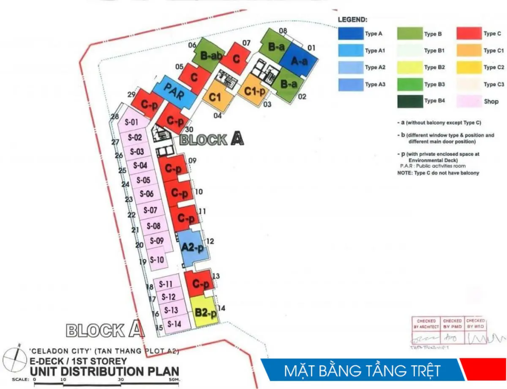 Mặt bằng tầng trệt block A Ruby Celadon City