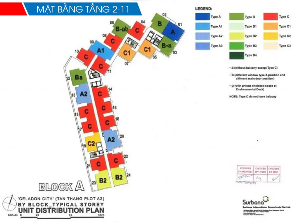 Mặt bằng tầng 2-11 block A Ruby Precinct