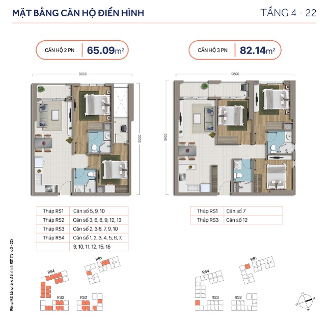 Mặt bằng căn hộ điển hình 65.09m2 tới 82.14m2 RichStar Tân Phú