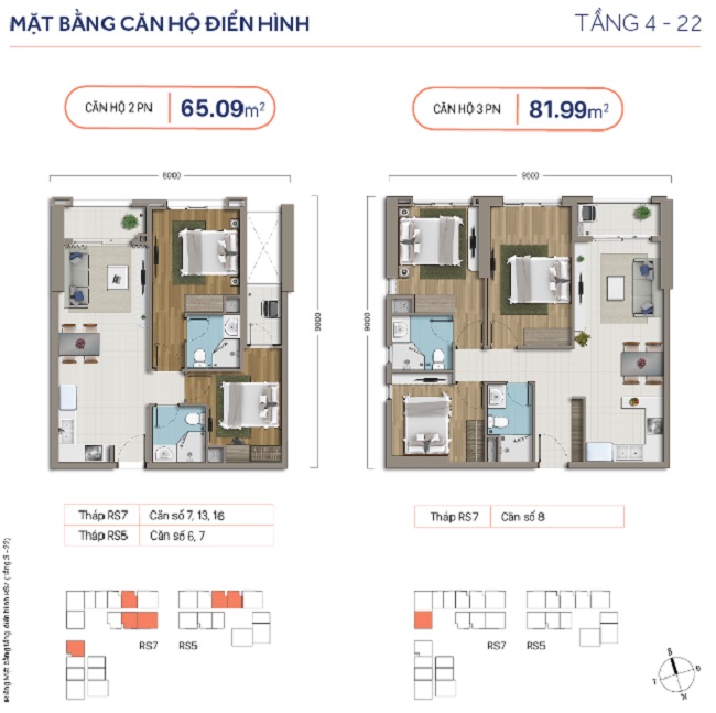 Mặt bằng căn hộ điển hình 65.90m2 tới 81.99m2 RichStar Tân Phú