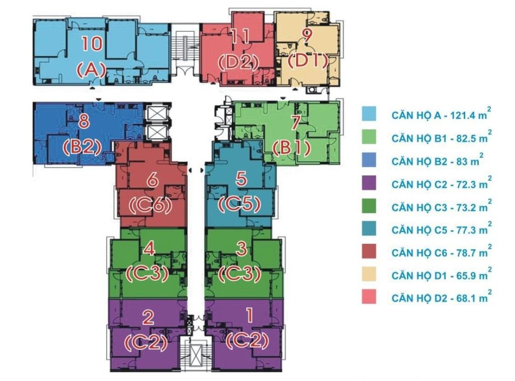 Mặt bằng các căn hộ Block B2