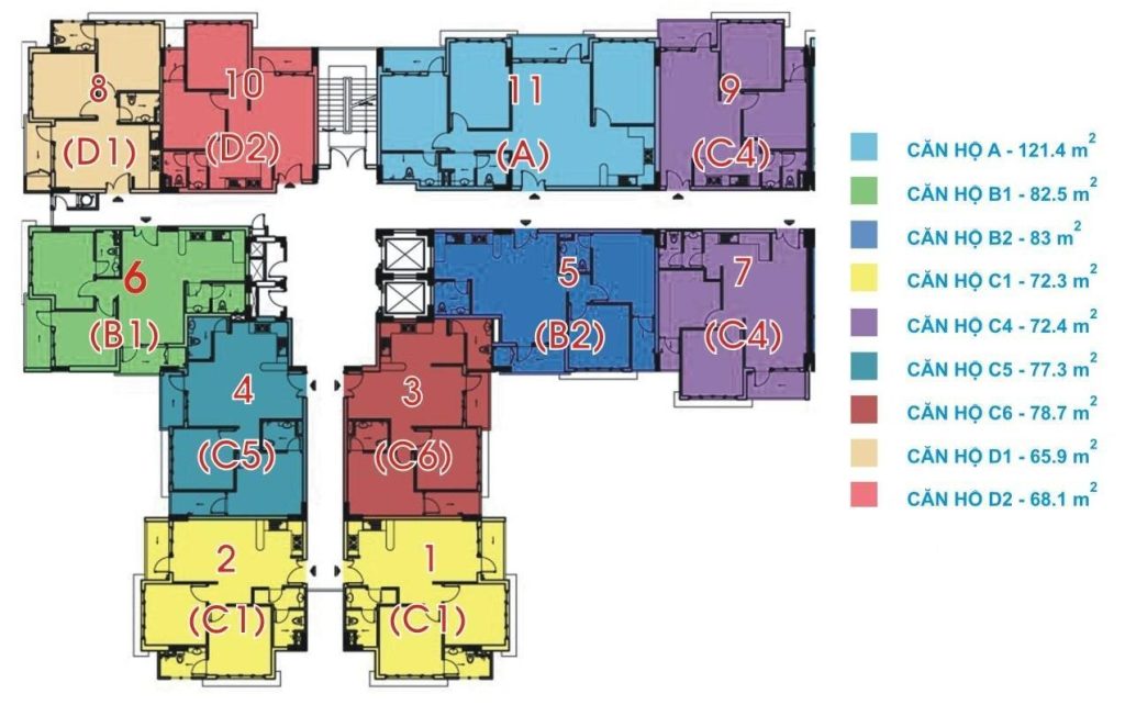 Mặt bằng các căn hộ Block B1