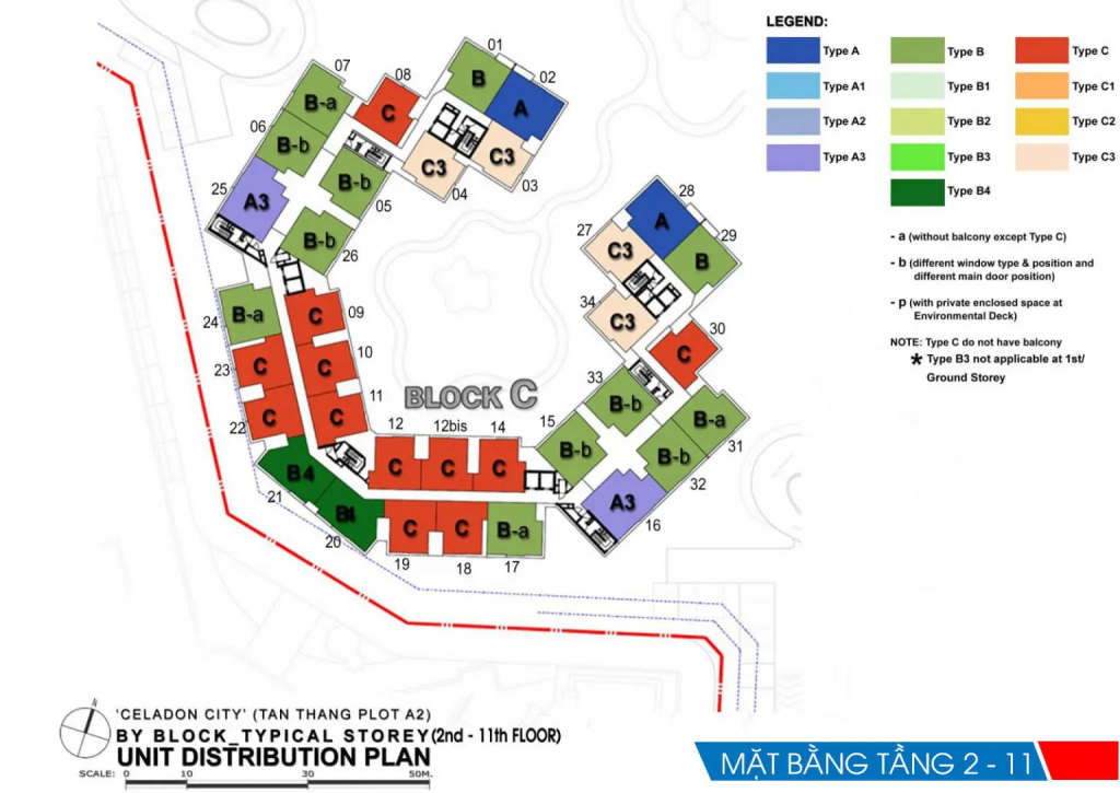 Mặt bằng tầng 2-11 block C Ruby Precinct