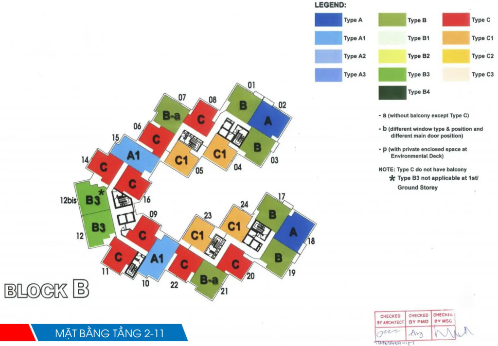 Mặt bằng tầng 2-11 block B Ruby Precinct