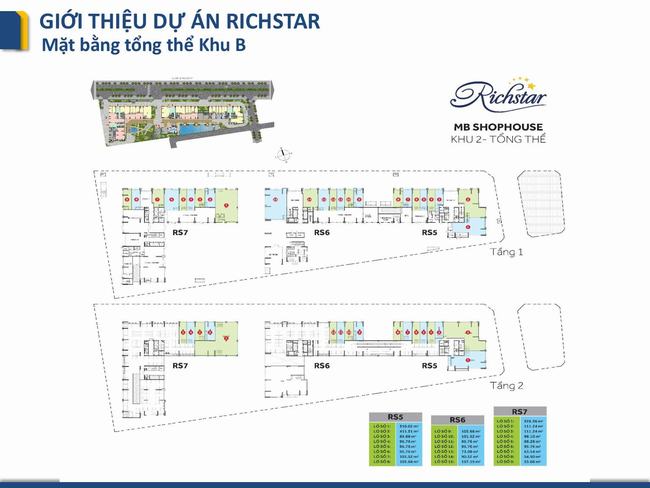 Mặt bằng tổng thể Shophouse khu 2 căn hộ RichStar Novaland