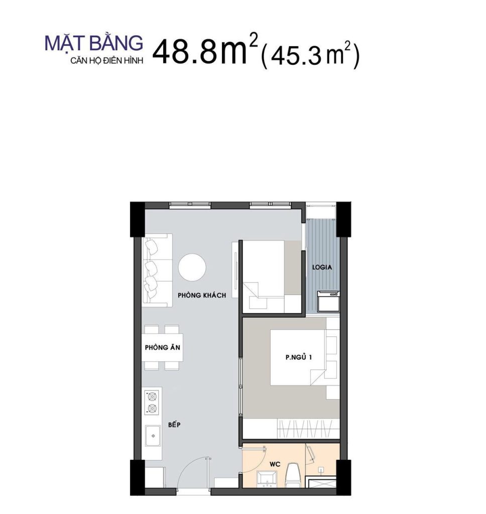 Thiết kế căn hộ 48.8m2 dự án Picity High Park Quận 12