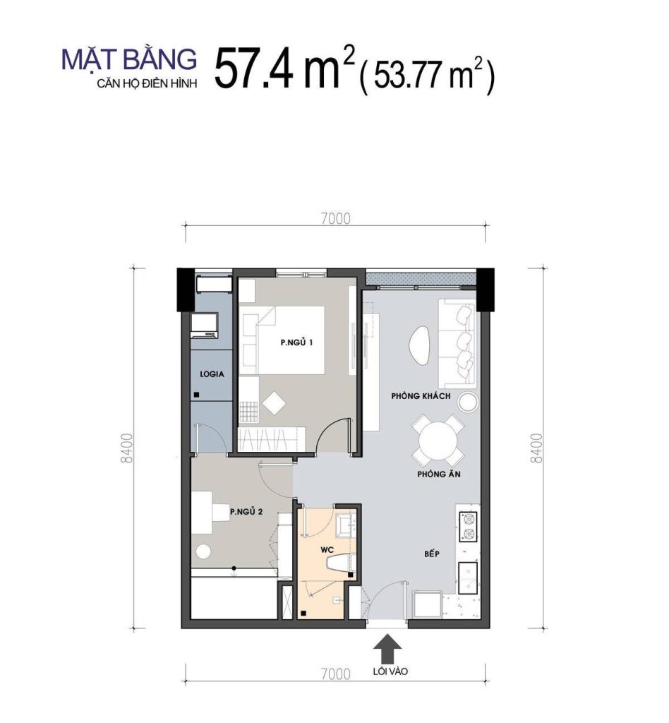 Thiết kế căn hộ 57.4m2 dự án Picity High Park Quận 12