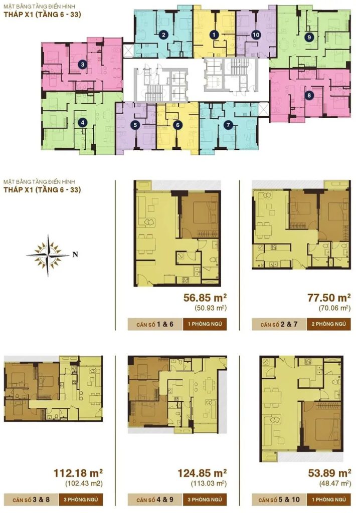 Mặt bằng tháp X1 từ tầng 6-33