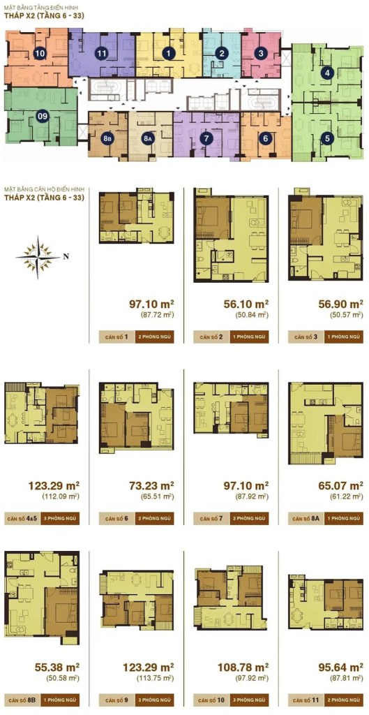 Mặt bằng tháp X2 từ tầng 6-33