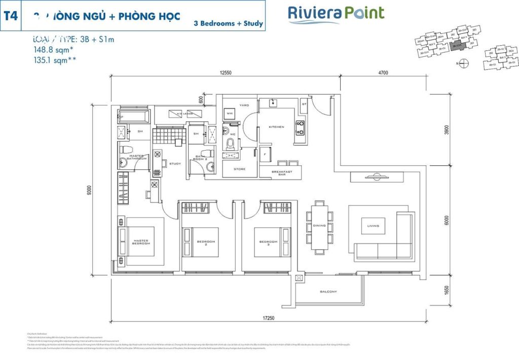 Thiết kế điển hình căn 3 Phòng Ngủ tại Riviera Point