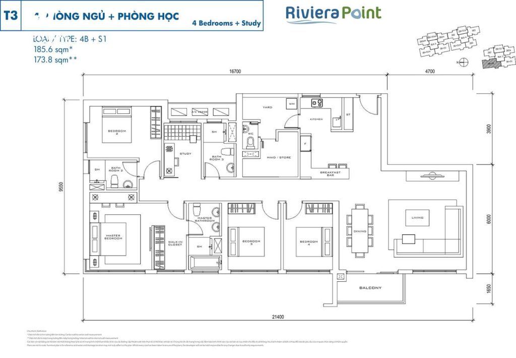 Thiết kế điển hình căn 4 Phòng Ngủ tại Riviera Point