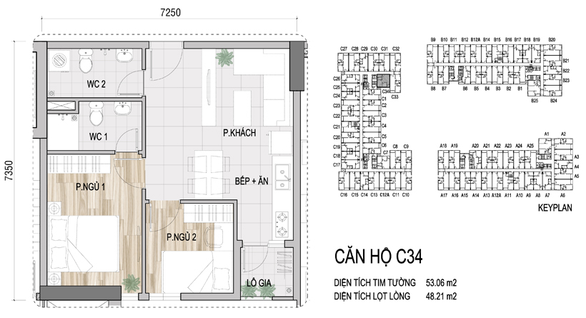 Mặt bằng chi tiết căn hộ C34