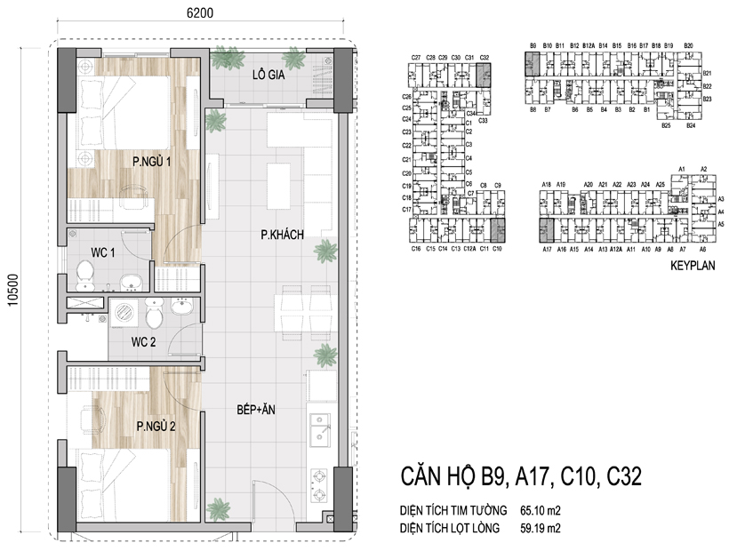 Mặt bằng chi tiết căn hộ B9, A17, C10, C32