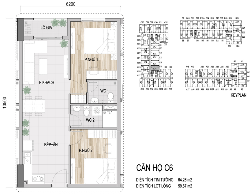 Mặt bằng chi tiết căn hộ C6