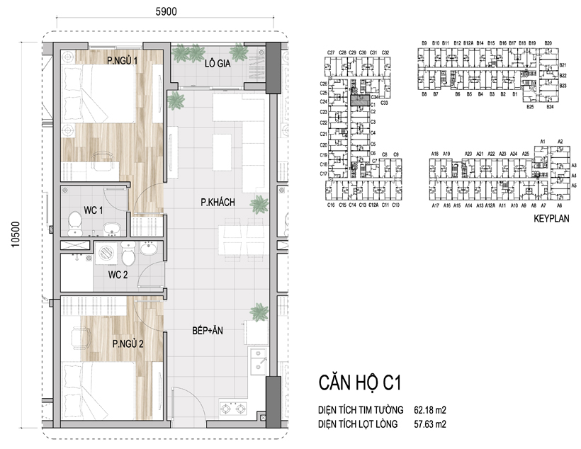 Mặt bằng chi tiết căn hộ C1