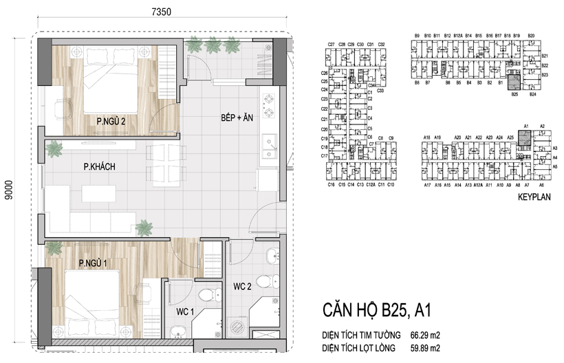 Mặt bằng chi tiết căn hộ B25, A1