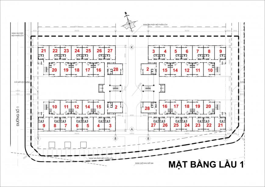 Mặt bằng tầng 1 của tòa B1&B2 dự án Ehome 4