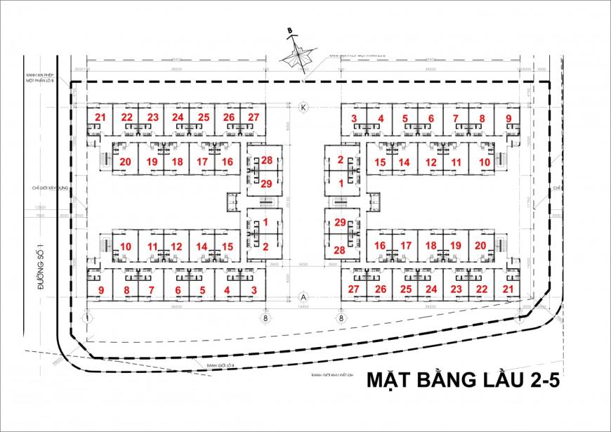 Mặt bằng tầng 2-5 của tòa B1&B2 dự án Ehome 4