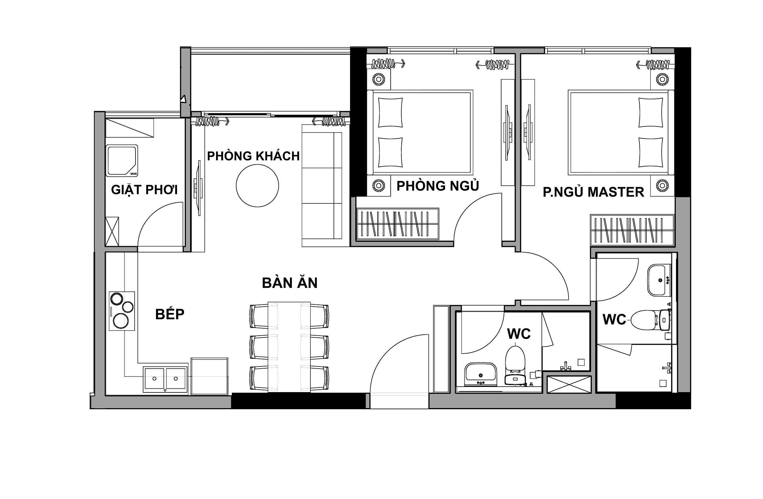 Thiết kế dự án căn hộ 2PN chung cư Rivana Thuận An diện tích 71.82m²