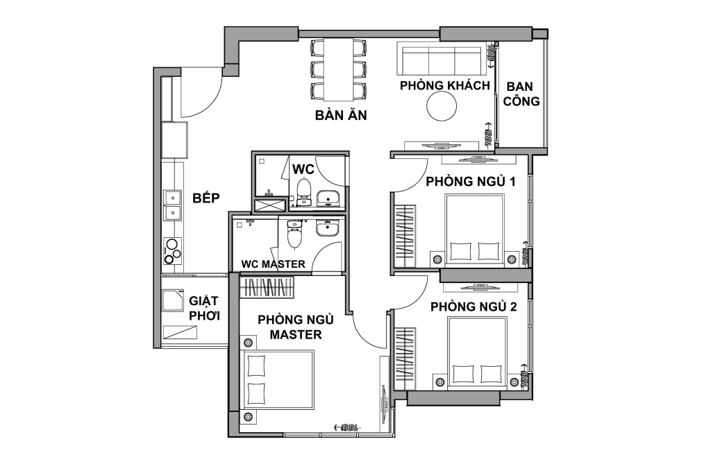 Thiết kế dự án căn hộ 3PN chung cư Rivana Thuận An diện tích 99.50m²