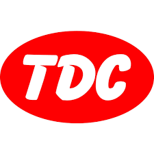 Hình ảnh logo của công ty Becamex TDC, một công ty phát triển công nghiệp và đầu tư lớn tại Bình Dương. Logo có chữ TDC màu trắng nổi bật trên nền đỏ.