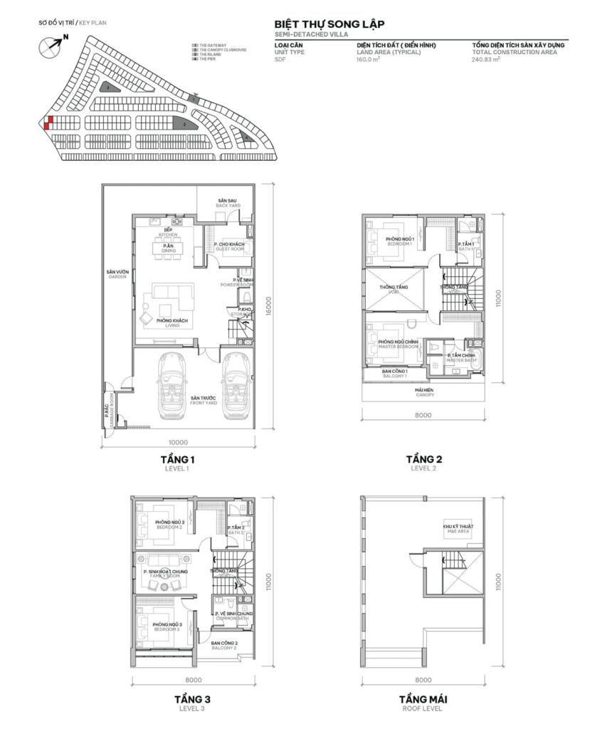 Biệt thự song lập với diện tích đất 160m2 và diện tích sàn xây dựng 240m2