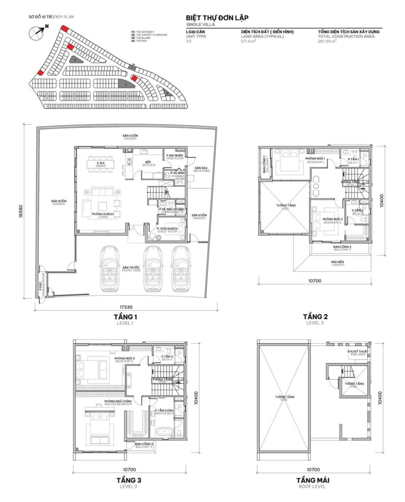 Biệt thự đơn lập với diện tích đất 271m2 và diện tích sàn xây dựng 287m2