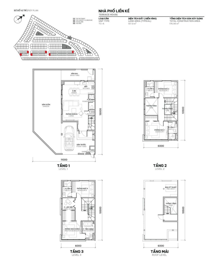 Nhà phố liền kề với diện tích đất 157m2 và diện tích sàn xây dựng 176m2