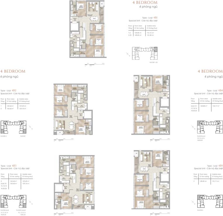 Căn hộ 4 phòng ngủ 144-146 m² 