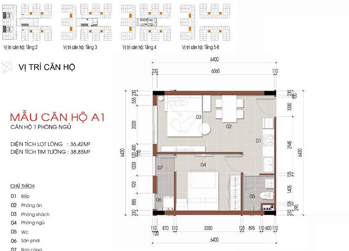 Mẫu căn hộ 1 phòng ngủ loại A1 tại Thủ Thiêm Green House