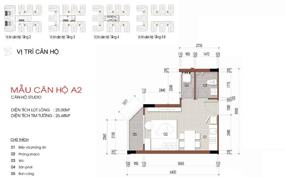 Mẫu căn hộ 1 phòng ngủ loại A2 tại Thủ Thiêm Green House