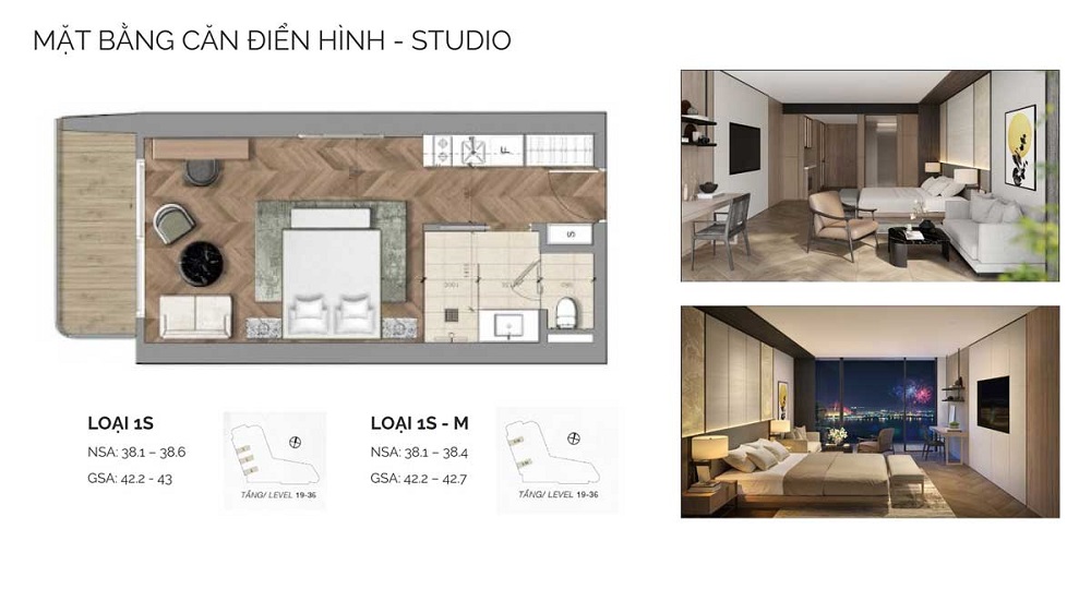 Mặt bằng căn hộ studio dự án Nobu Hotel & Residences Đà Nẵng