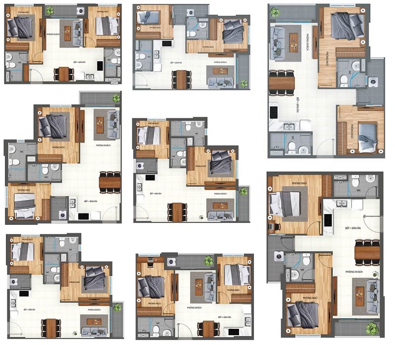 Layout căn hộ 2 phòng ngủ