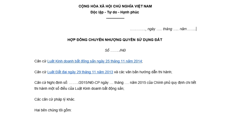 Mẫu giấy chuyển nhượng đất viết tay mới cập nhật 2024