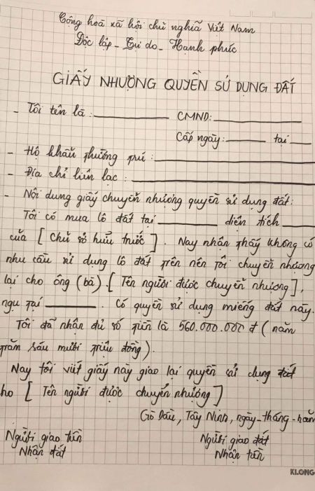 Mẫu giấy cho tặng đất viết tay chuẩn pháp lý & mới nhất