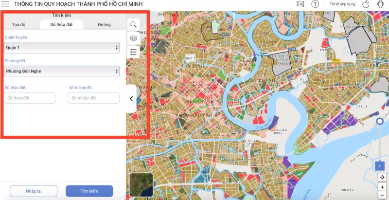 Kiểm tra quy hoạch trên ứng dụng của sở kiến trúc TPHCM