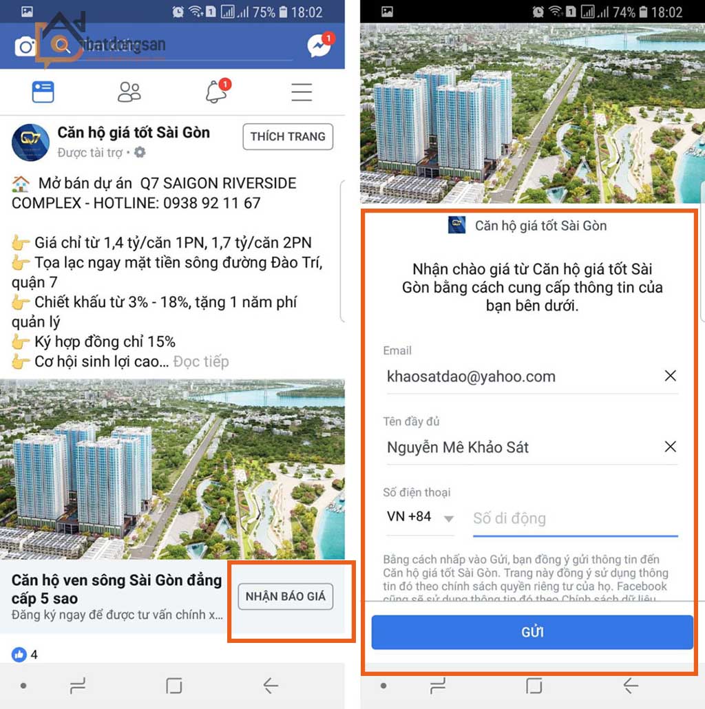 Facebook ads cho phép thu thập thông tin khách hàng